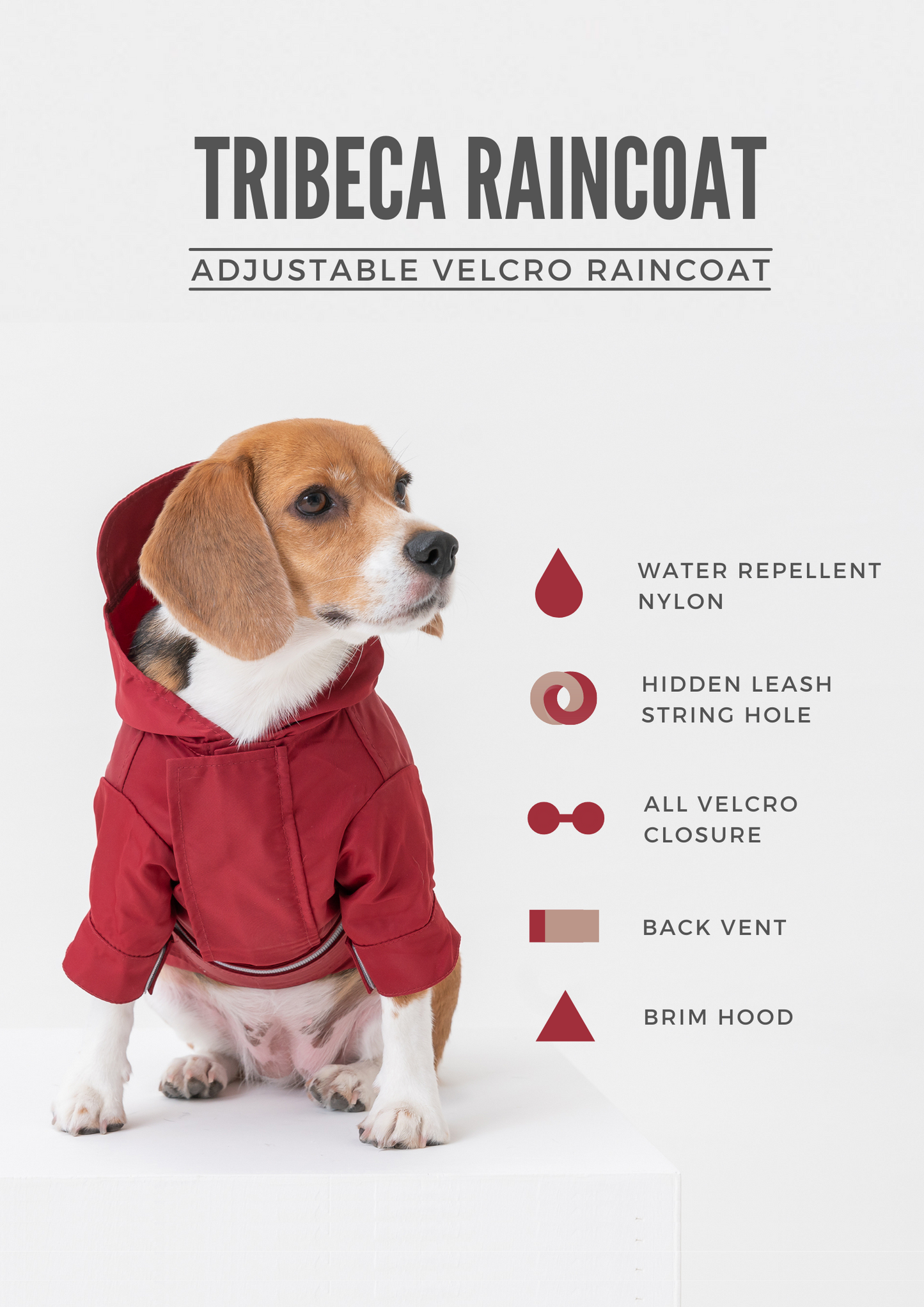 Tribeca adjustable velcro raincoat -  Burgundy